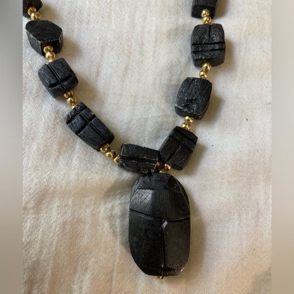 Black Natural Stone Chunky Vintage‎ Necklace Bohemian - Picture 4 of 8